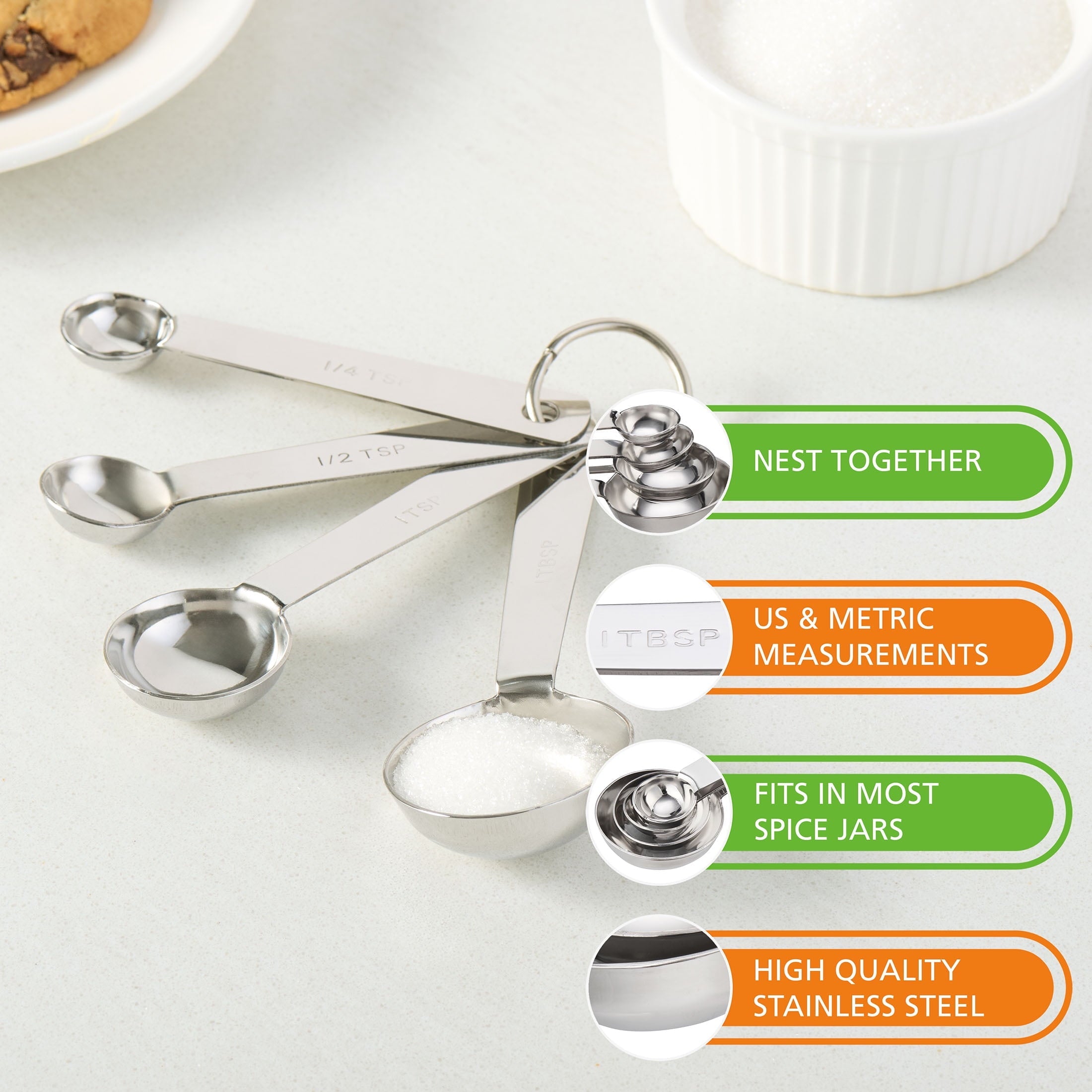 Mainstays Kitchen Stainless Steel 4-Piece Nesting Measuring Spoons Set, Stainless Steel Finish - Image 3
