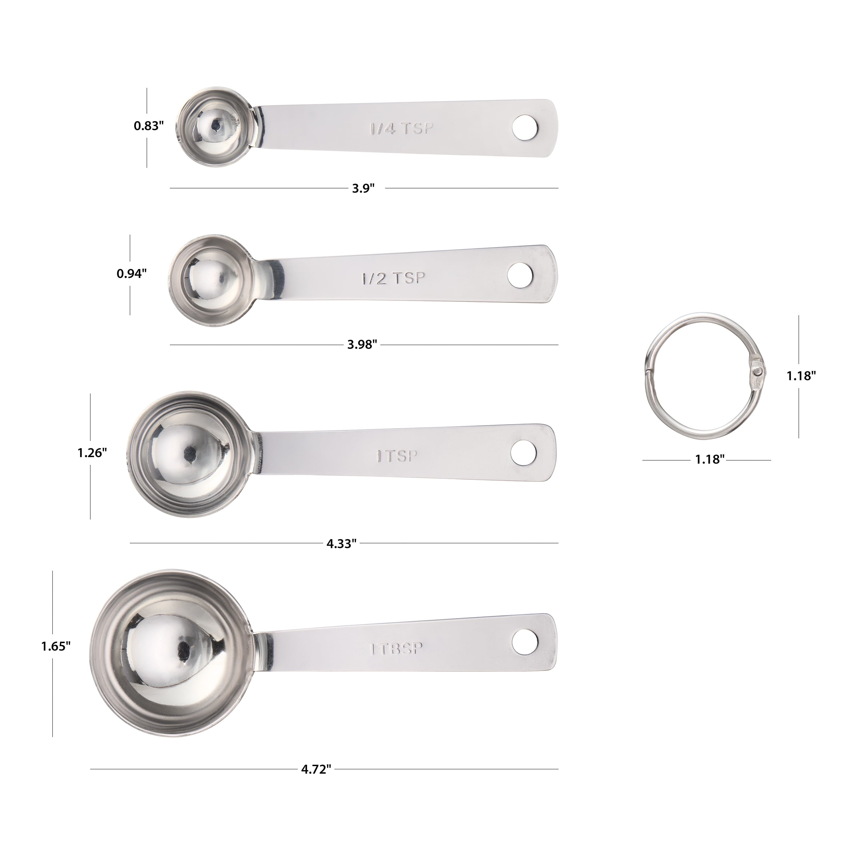 Mainstays Kitchen Stainless Steel 4-Piece Nesting Measuring Spoons Set, Stainless Steel Finish - Image 4