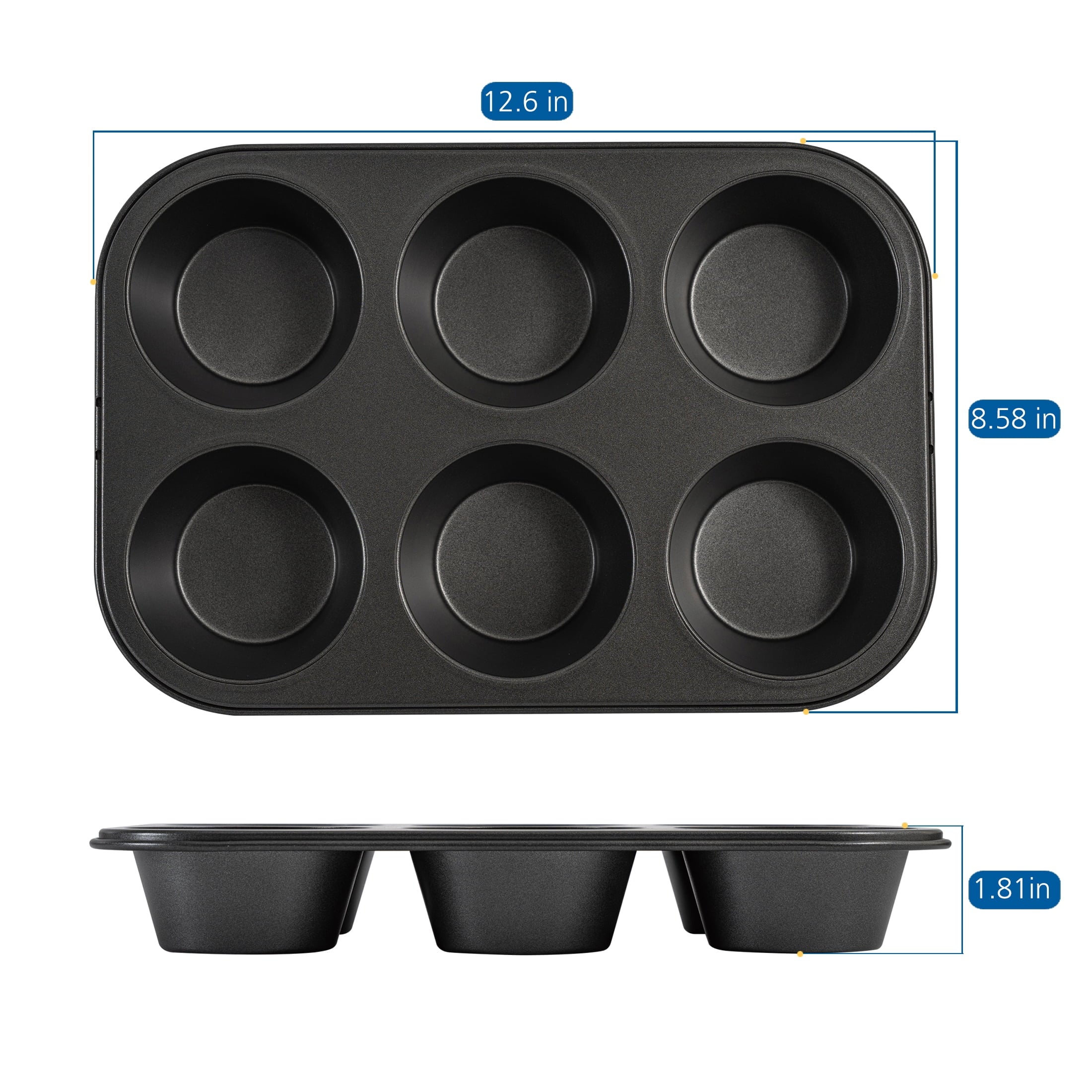 Mainstays 6 Cup Jumbo Muffin Pan, Non-Stick Bakeware,3.4 inch Diameter Cups,Gray,Carbon Steel - Image 3