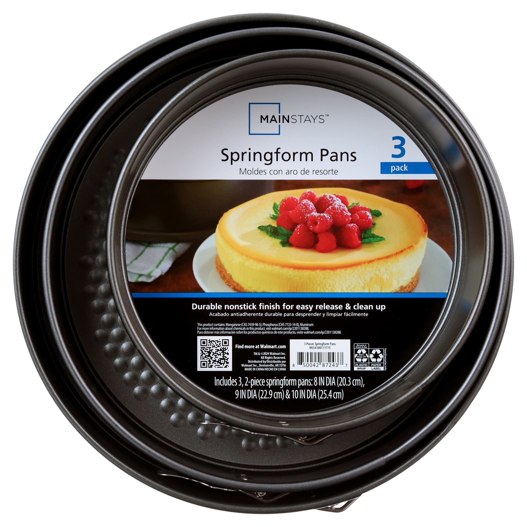 Mainstays, 8", 9", 10" Round Nonstick Carbon Steel Springform Cake Pans, Gray, Set of 3 - Image 2