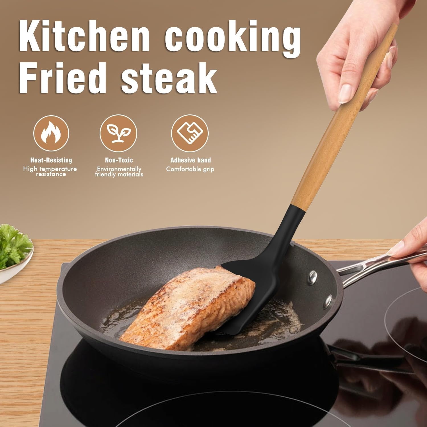Silicone Cooking Utensils Set - Silicone Kitchen Utensils for Cooking Wooden Handles, 446°F Heat Resistant Kitchen Ut... - Image 6