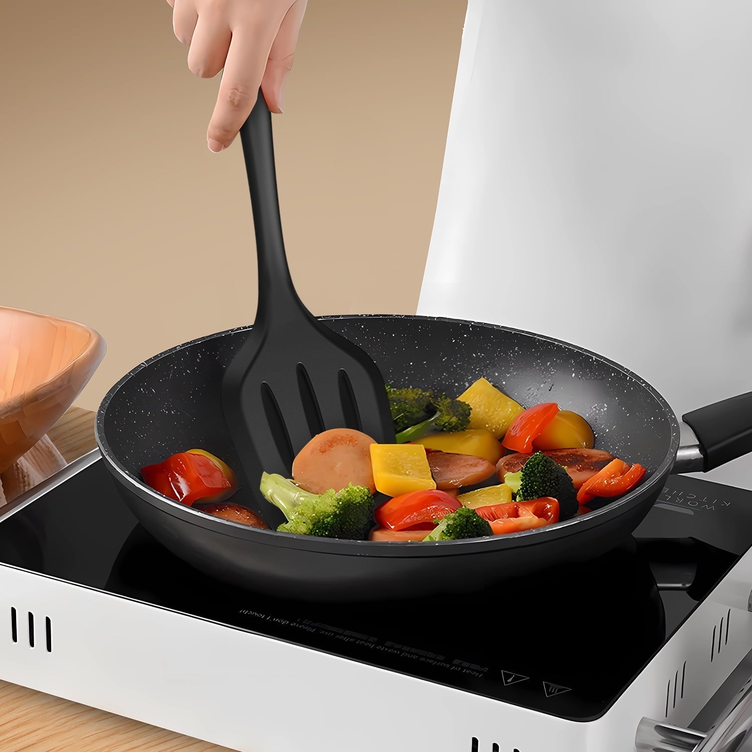 Black Silicone Cooking Utensils Set - 446°F Heat Resistant Kitchen Utensils,Turner Tongs,Spatula,Spoon,Brush,Whisk,Ki... - Image 2