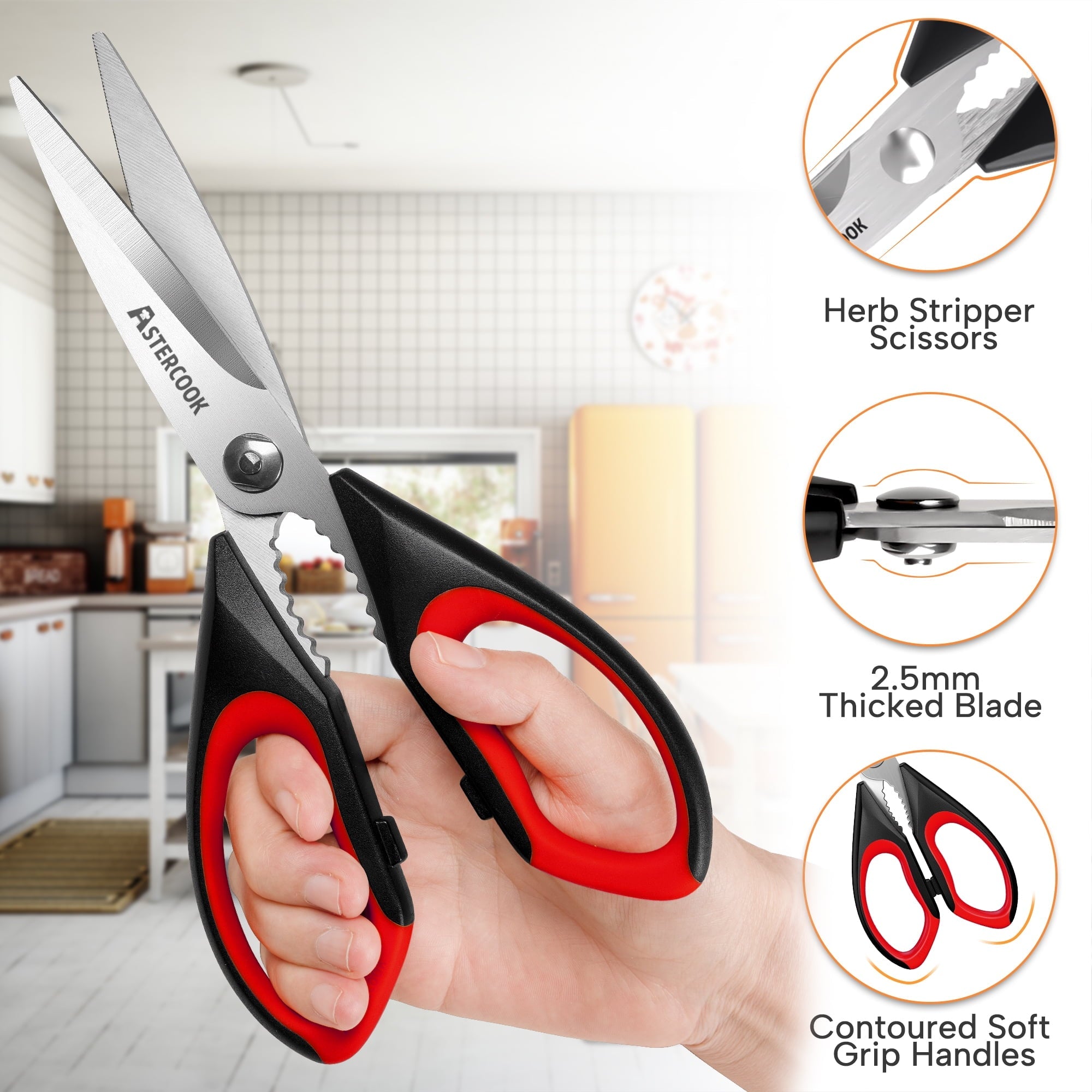 Astercook 2 Pcs Kitchen Scissors, Heavy Duty Shears with Serrated Blade, Ergonomic Handle Food Scissor for Poultry, H... - Image 3